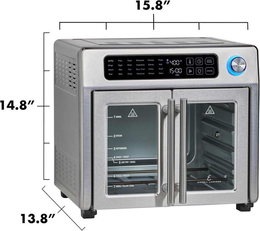 Emeril Lagasse 26 QT Extra Large Air Fryer, Convection Toaster Oven with French Doors, Stainless Steel